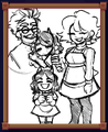 A sketch of a young Cordelia with her mother and father.